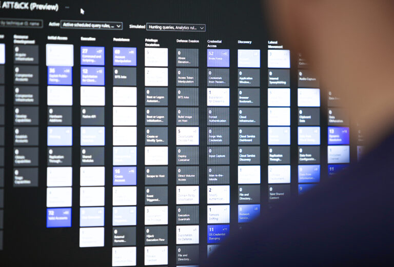 Screenshot of a ATT&CK framework on a dashboard used for digital forensics.