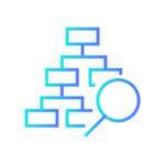 Decision tree with magnifying glass icon
